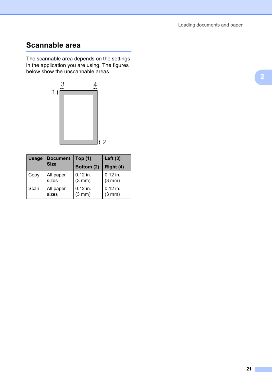 Scannable area, 2scannable area | Brother DCP-585CW User Manual | Page 33 / 132