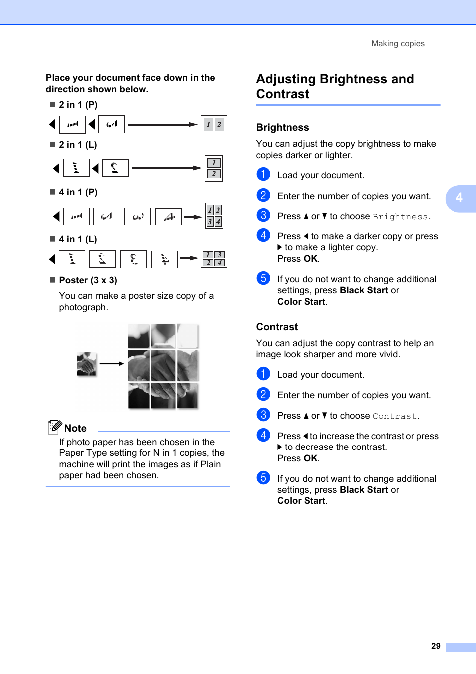 Adjusting brightness and contrast, Brightness, Contrast | Brother DCP-585CW User Manual | Page 41 / 132