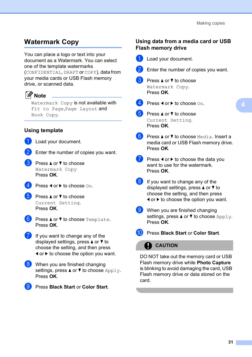 Watermark copy, Using template, 4watermark copy | Brother DCP-585CW User Manual | Page 43 / 132