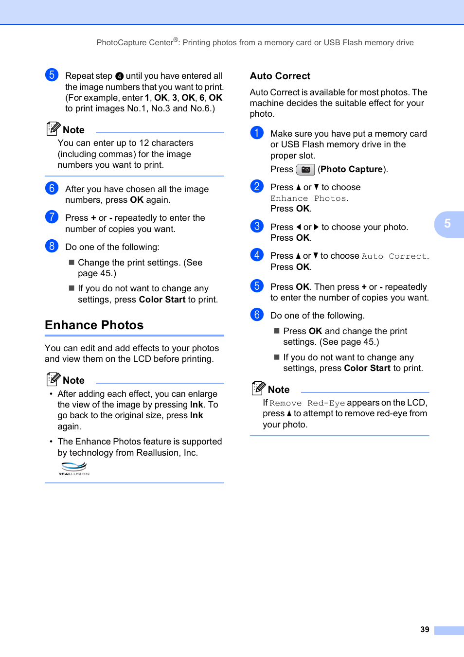 Enhance photos, Auto correct | Brother DCP-585CW User Manual | Page 51 / 132