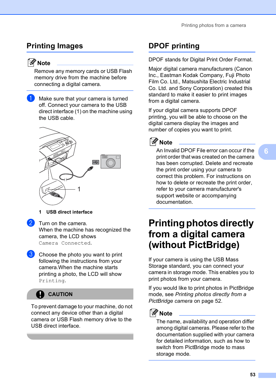 Printing images, Dpof printing, Printing images dpof printing | 6printing images | Brother DCP-585CW User Manual | Page 65 / 132