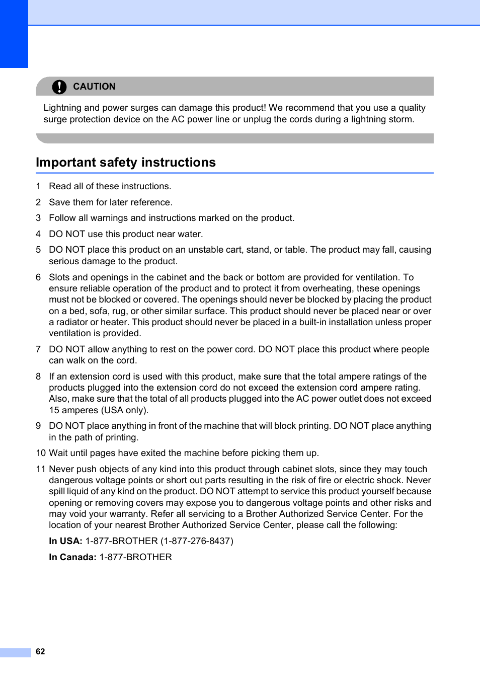 Important safety instructions | Brother DCP-585CW User Manual | Page 74 / 132