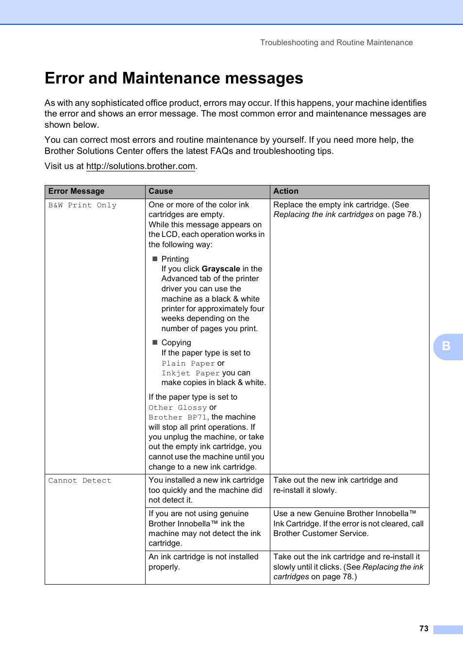 Error and maintenance messages | Brother DCP-585CW User Manual | Page 85 / 132