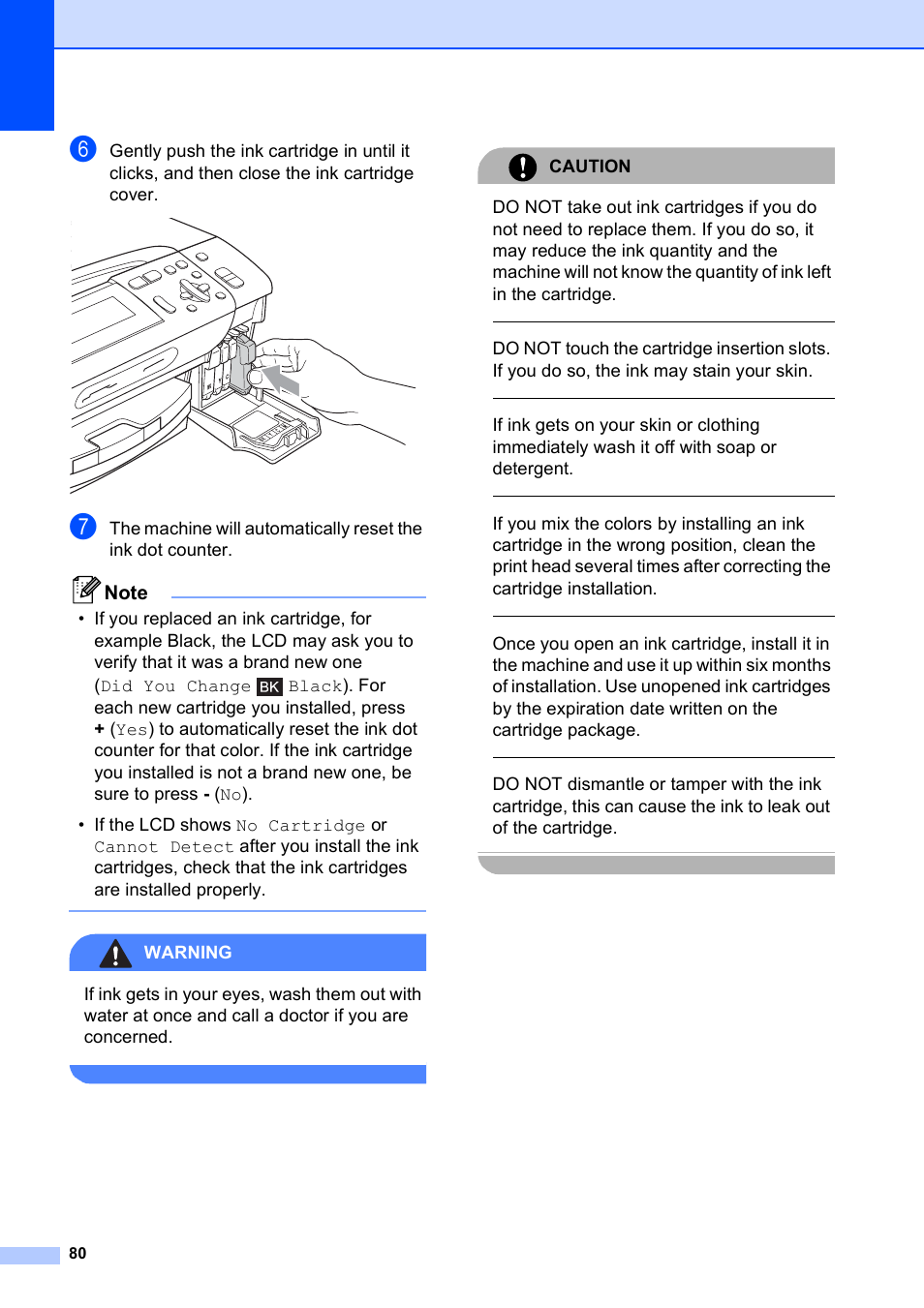 Warning, Caution | Brother DCP-585CW User Manual | Page 92 / 132