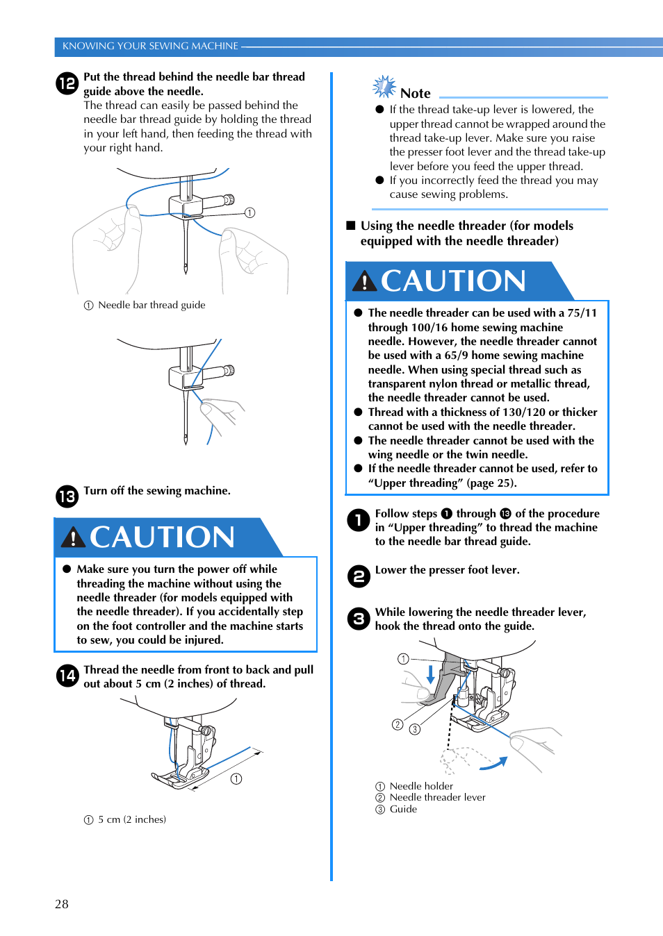 Caution | Brother SQ9185 User Manual | Page 30 / 116