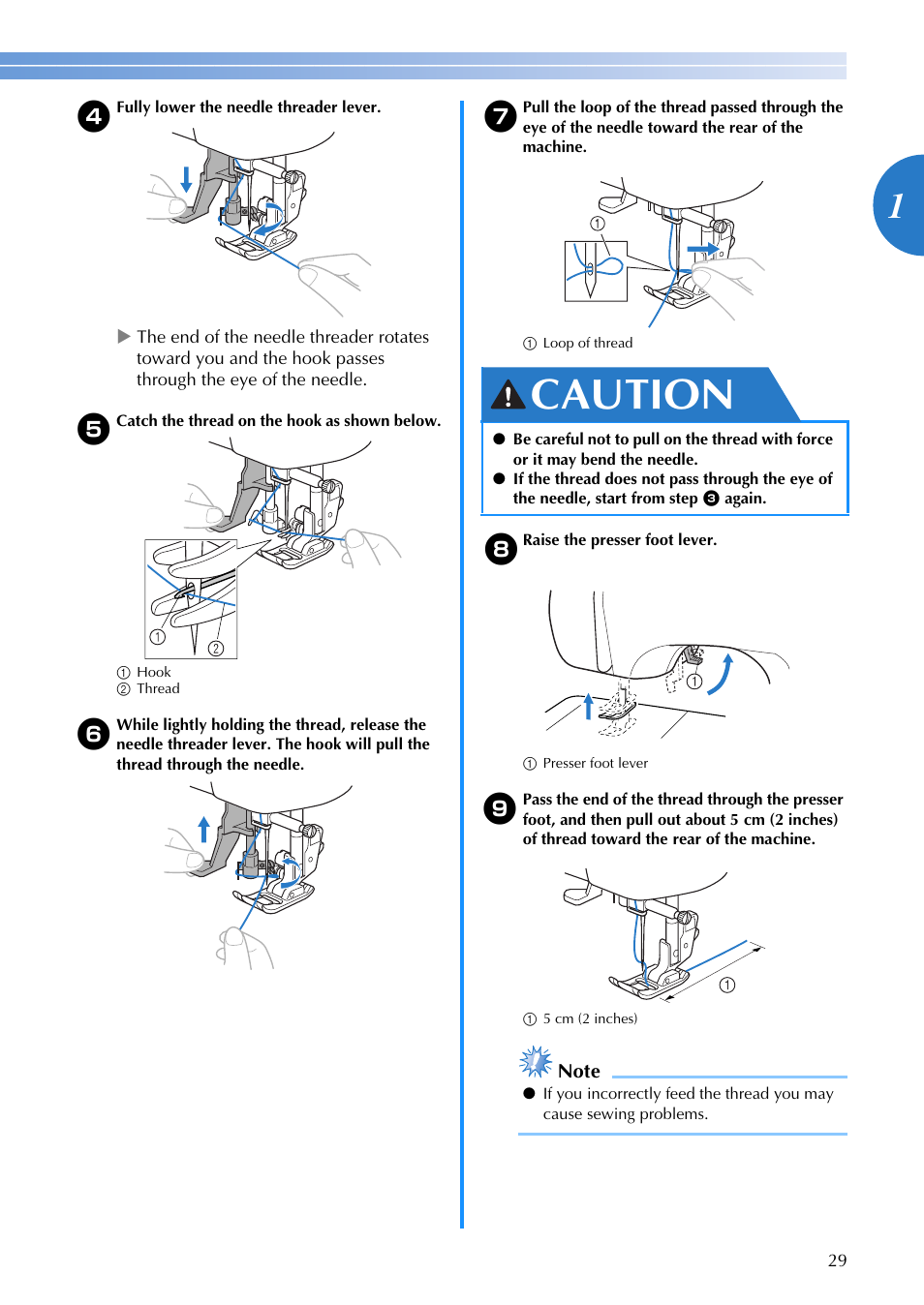 Caution | Brother SQ9185 User Manual | Page 31 / 116