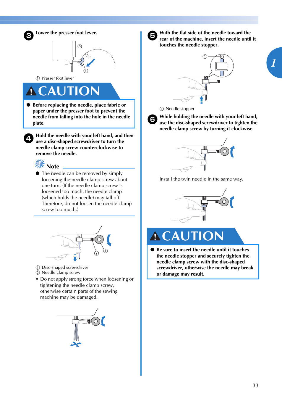 Caution | Brother SQ9185 User Manual | Page 35 / 116