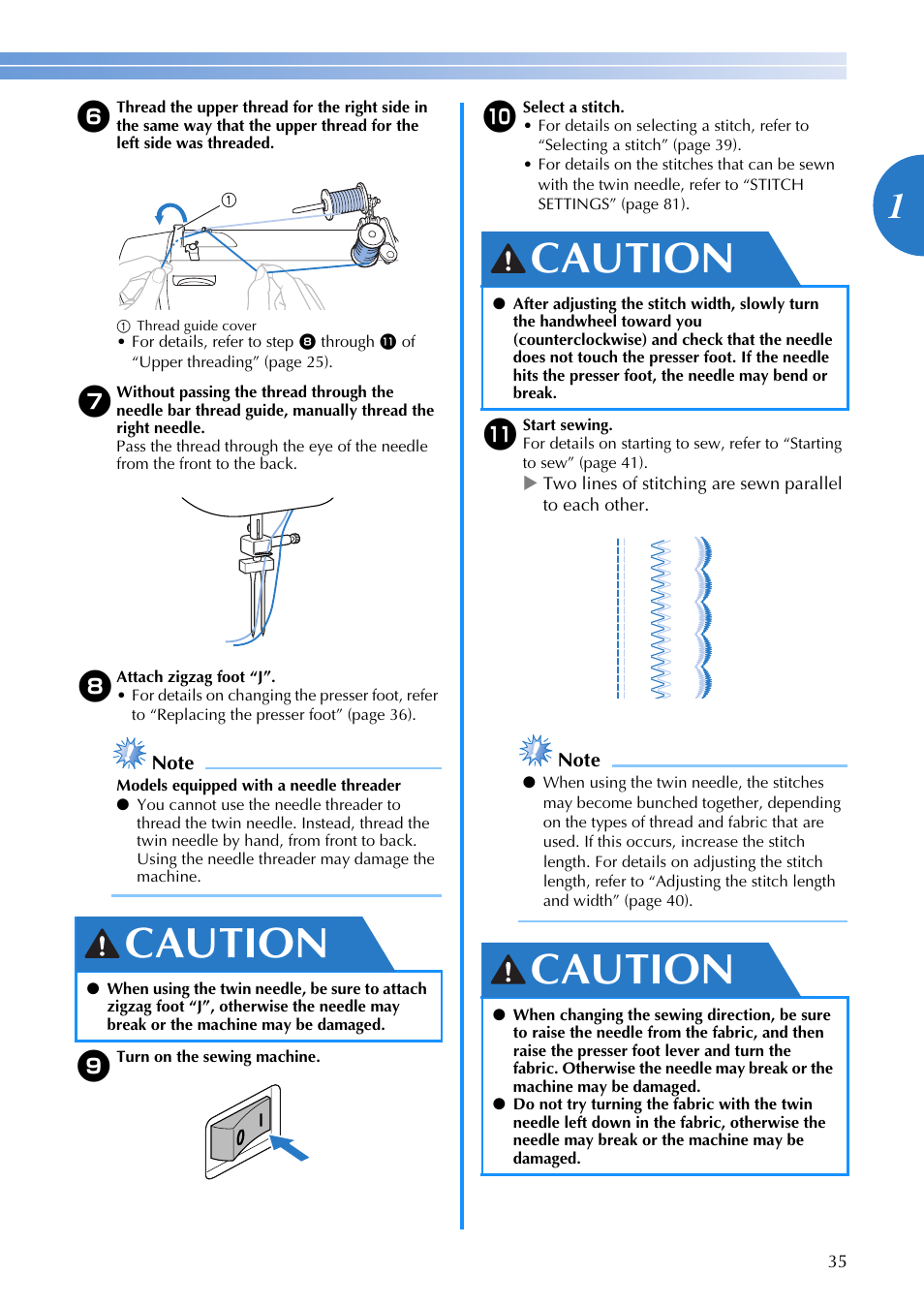 Caution | Brother SQ9185 User Manual | Page 37 / 116