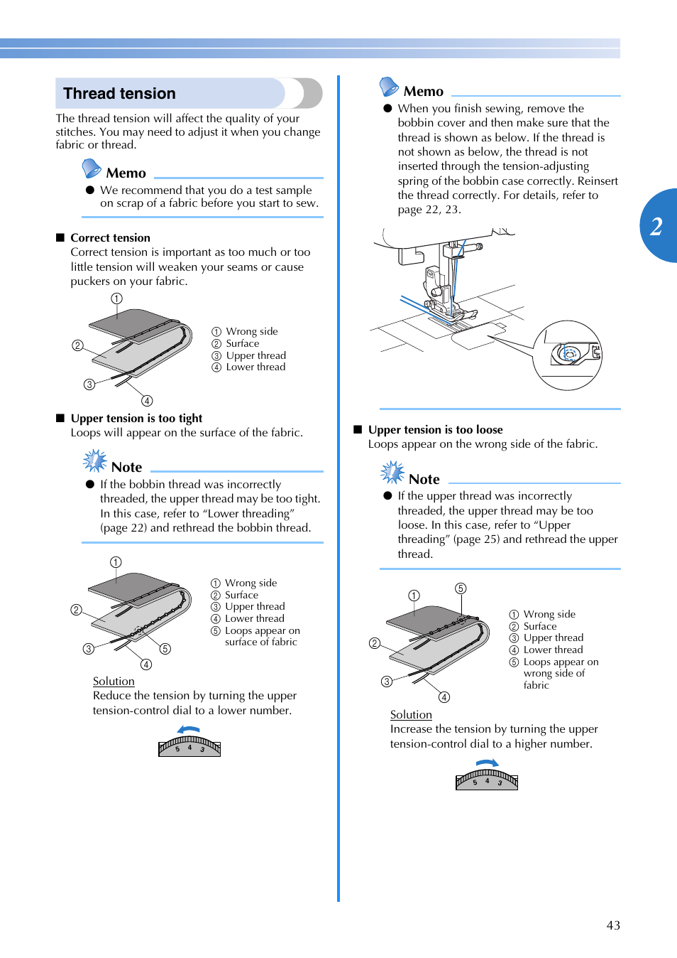 Thread tension | Brother SQ9185 User Manual | Page 45 / 116