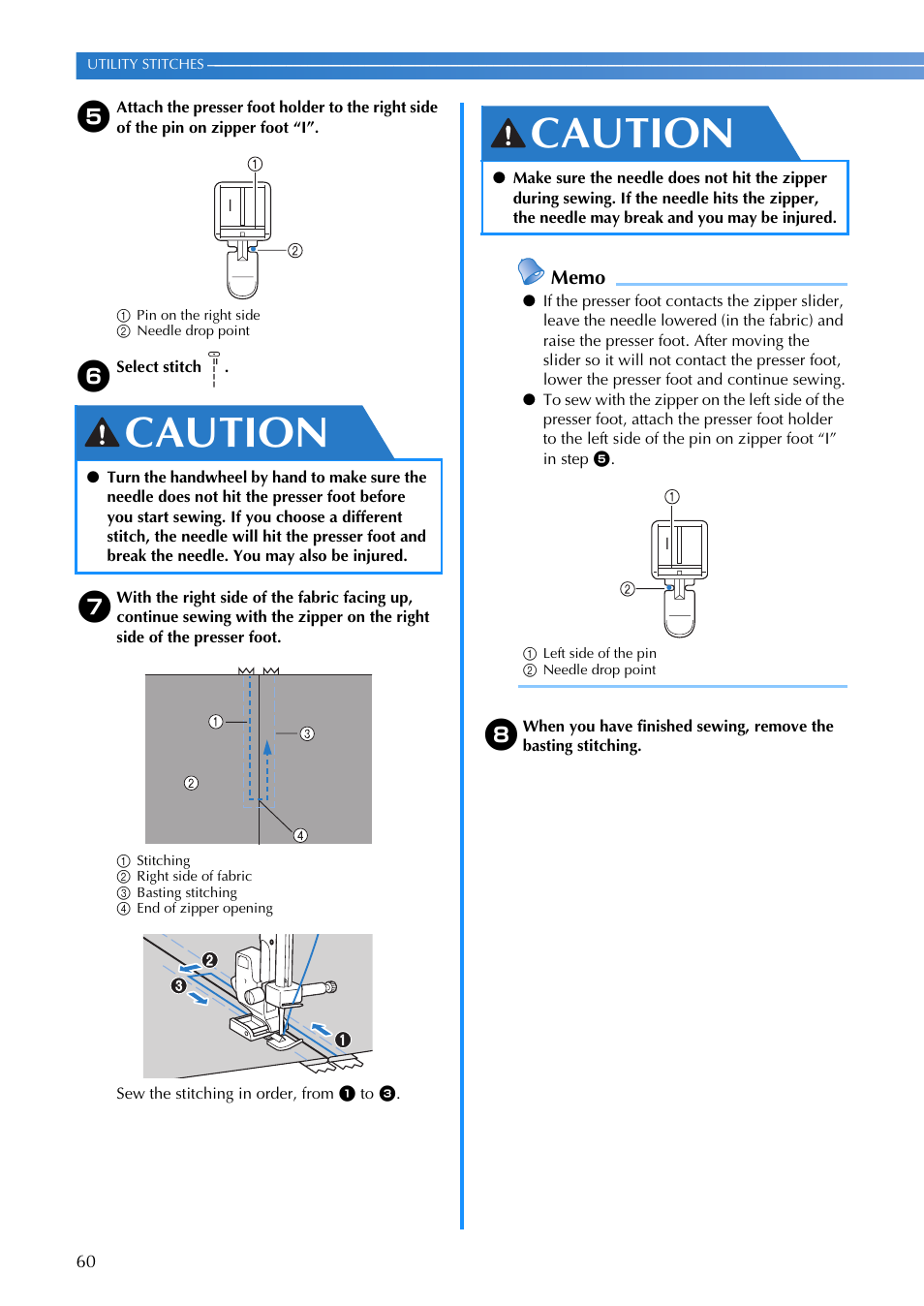 Caution | Brother SQ9185 User Manual | Page 62 / 116