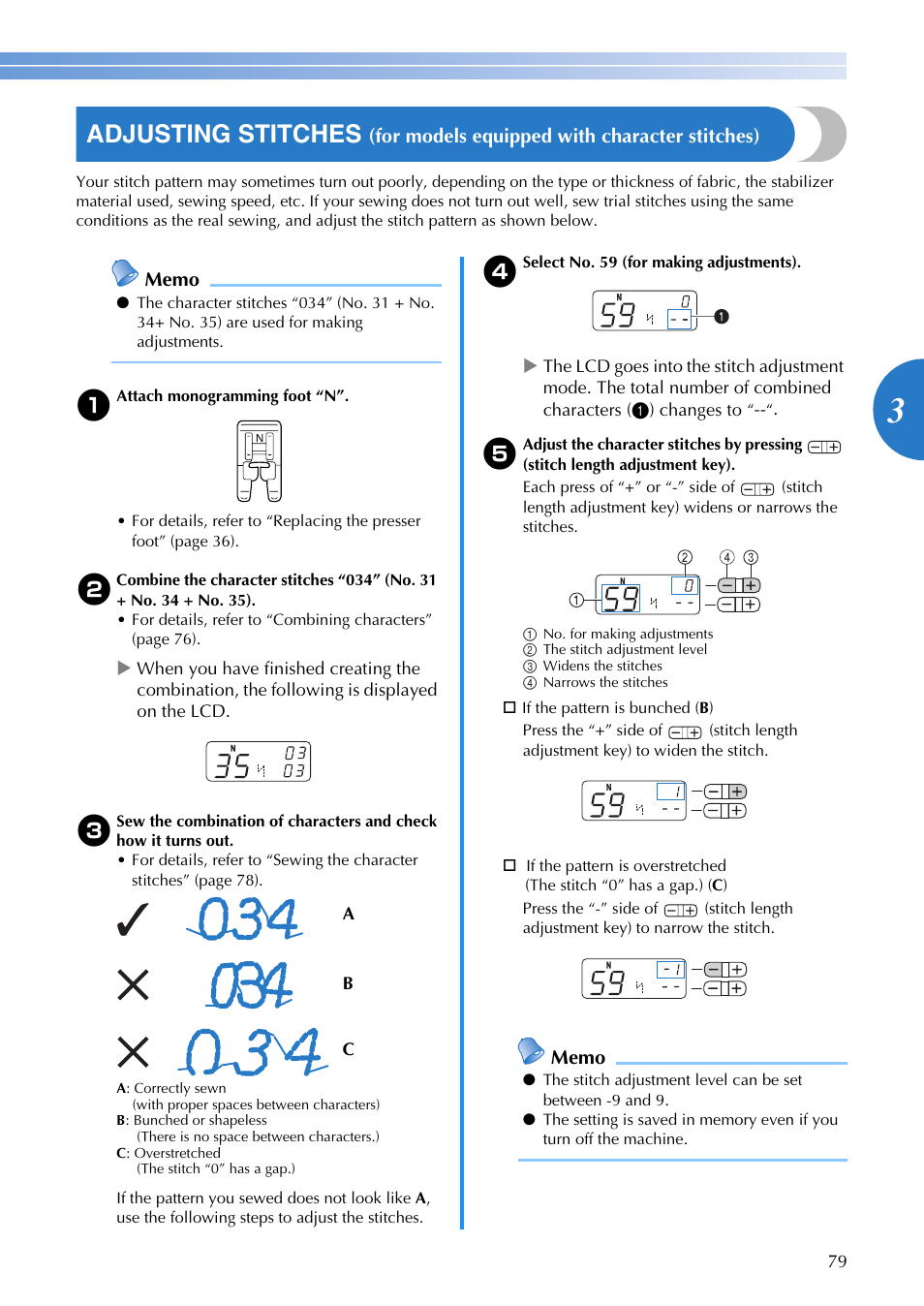 Adjusting stitches | Brother SQ9185 User Manual | Page 81 / 116