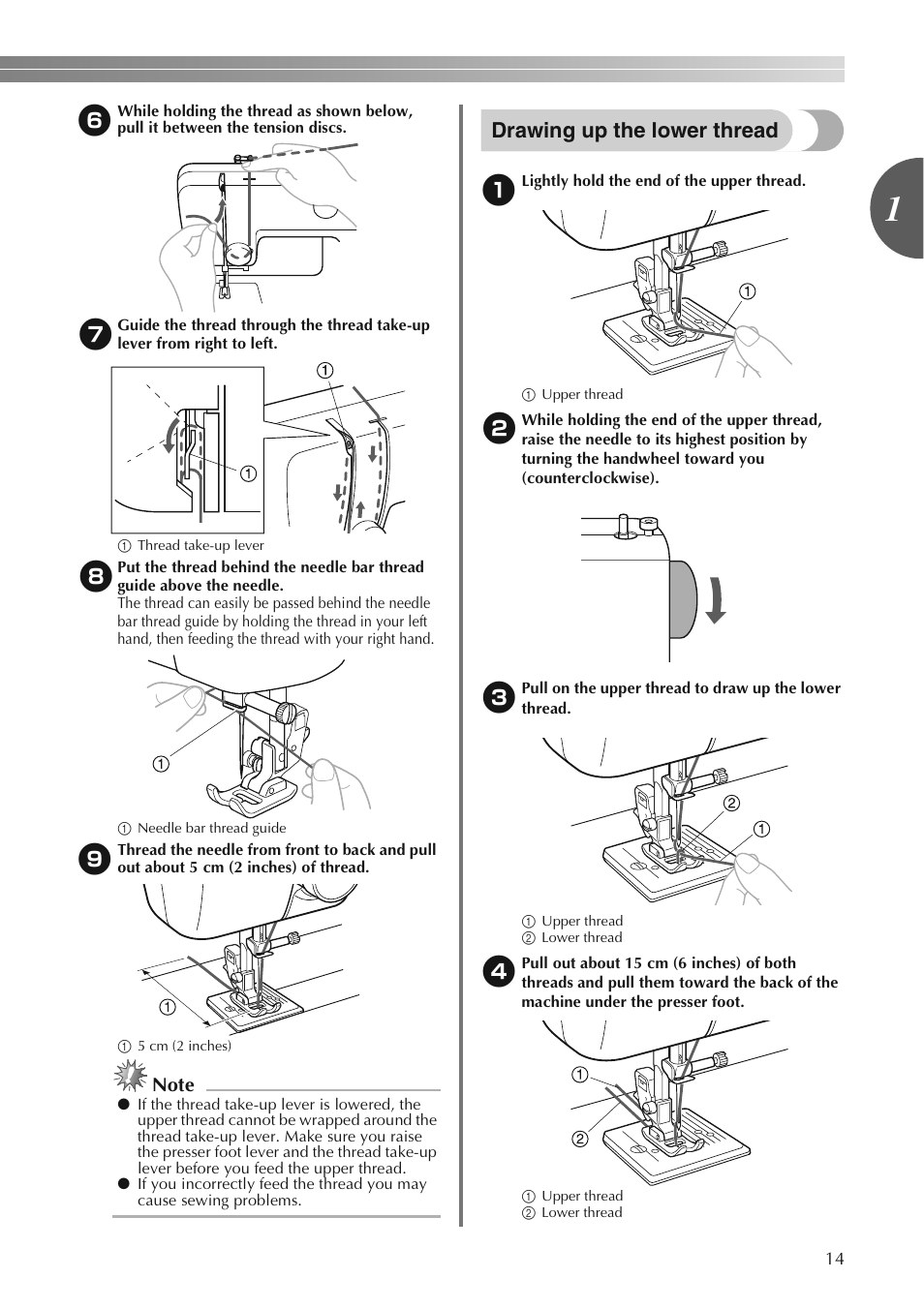 Drawing up the lower thread | Brother LS2250PRW User Manual | Page 15 / 96