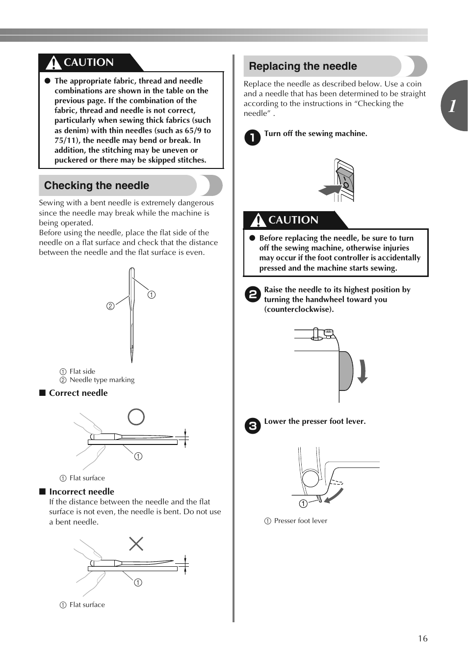 Checking the needle, Replacing the needle, Caution | Brother LS2250PRW User Manual | Page 17 / 96