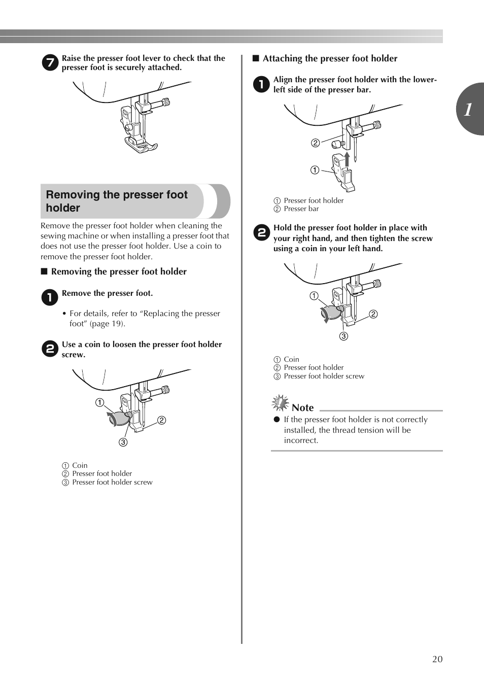 Removing the presser foot holder | Brother LS2250PRW User Manual | Page 21 / 96