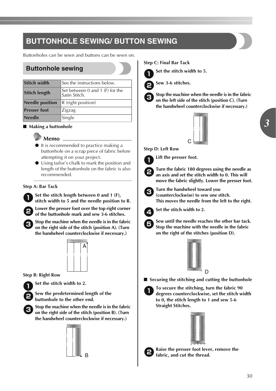 Buttonhole sewing/ button sewing, Buttonhole sewing | Brother LS2250PRW User Manual | Page 31 / 96