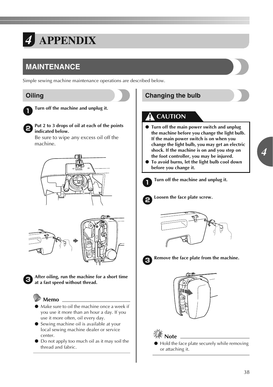 Appendix, Maintenance | Brother LS2250PRW User Manual | Page 39 / 96