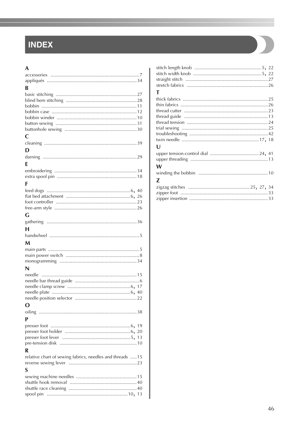 Index | Brother LS2250PRW User Manual | Page 47 / 96