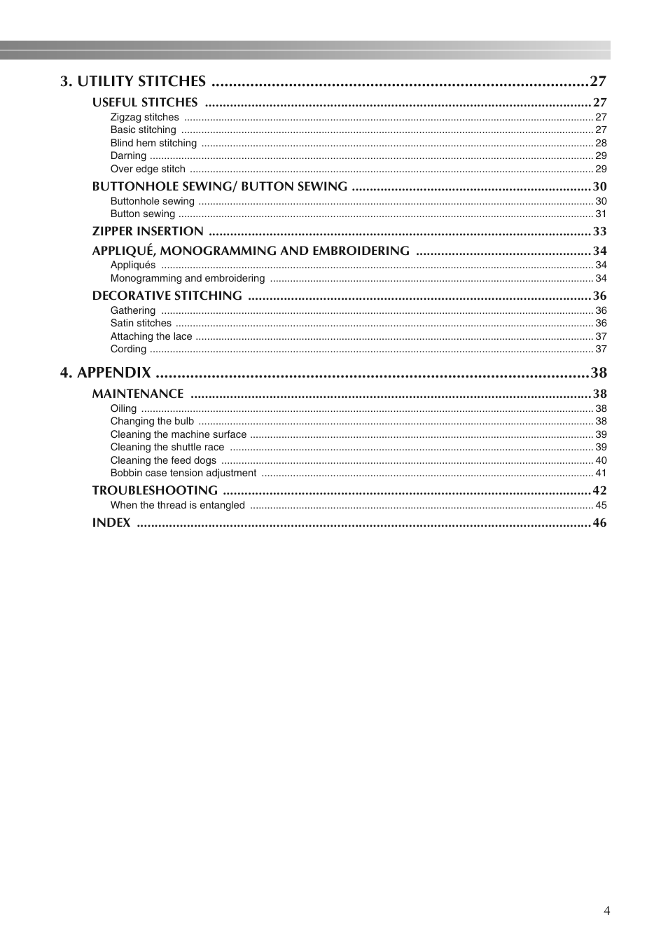 Utility stitches, Appendix | Brother LS2250PRW User Manual | Page 5 / 96