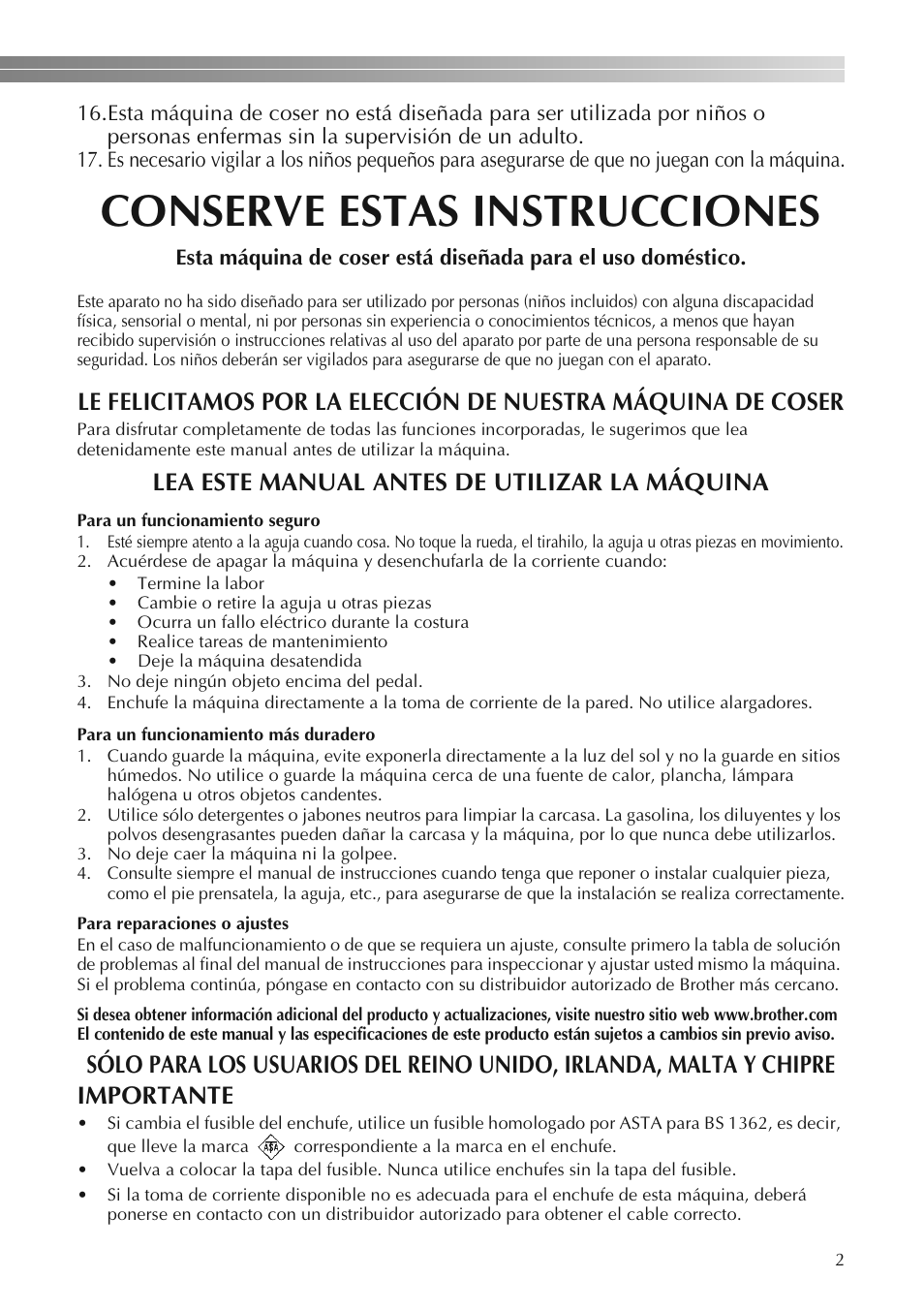 Conserve estas instrucciones, Lea este manual antes de utilizar la máquina | Brother LS2250PRW User Manual | Page 51 / 96