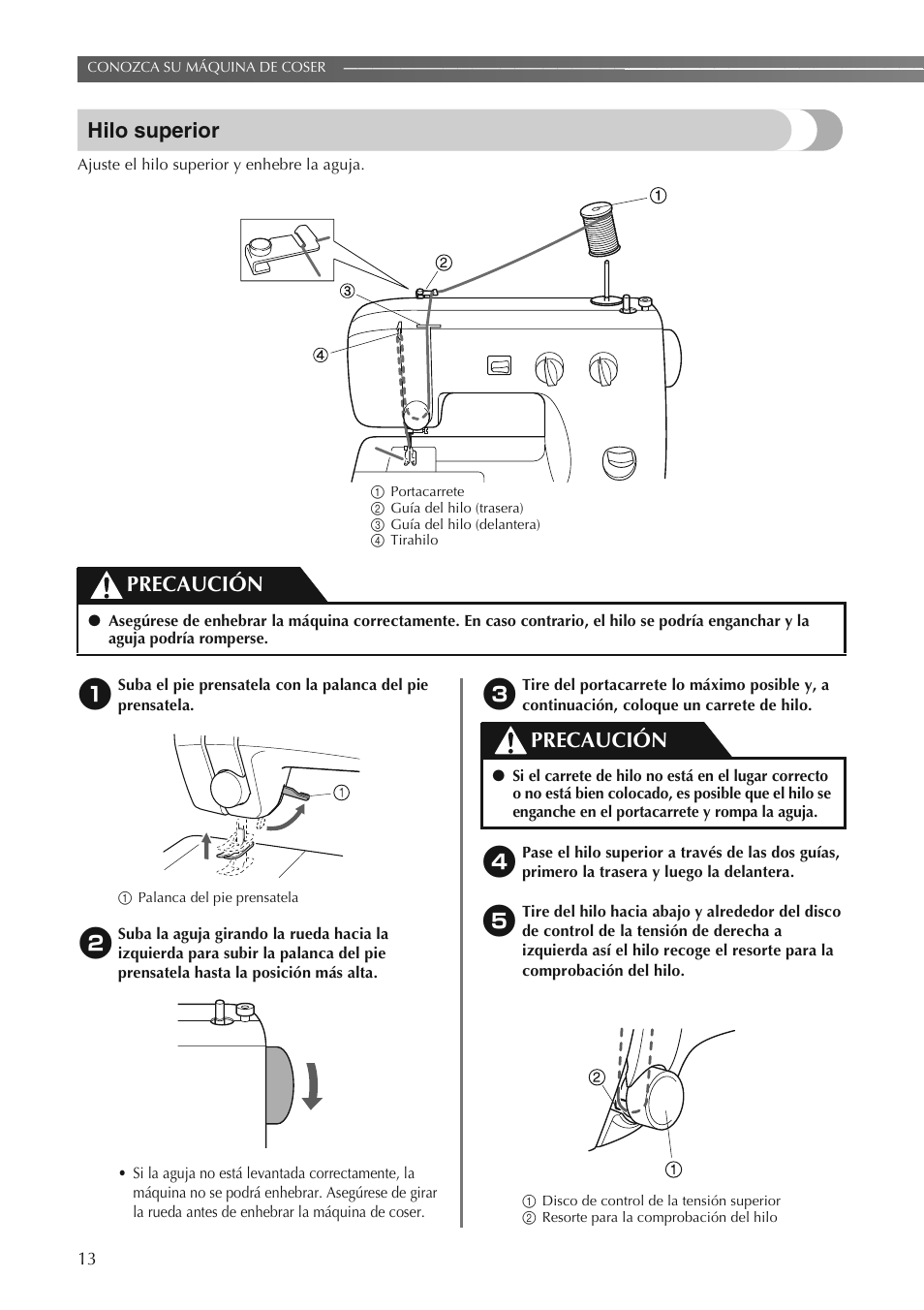 Hilo superior, Precaución | Brother LS2250PRW User Manual | Page 62 / 96