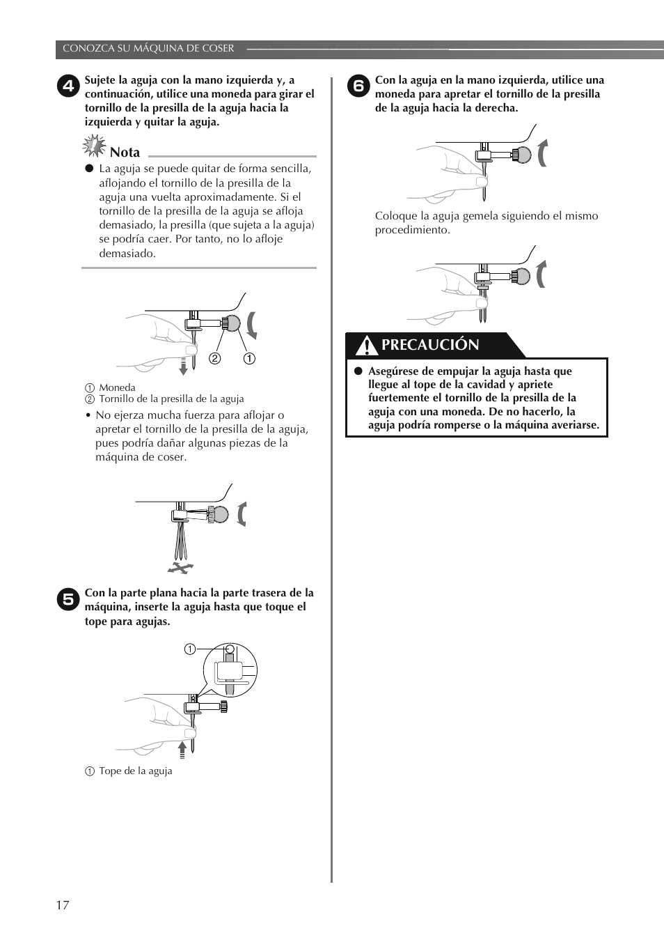 Precaución, Nota | Brother LS2250PRW User Manual | Page 66 / 96
