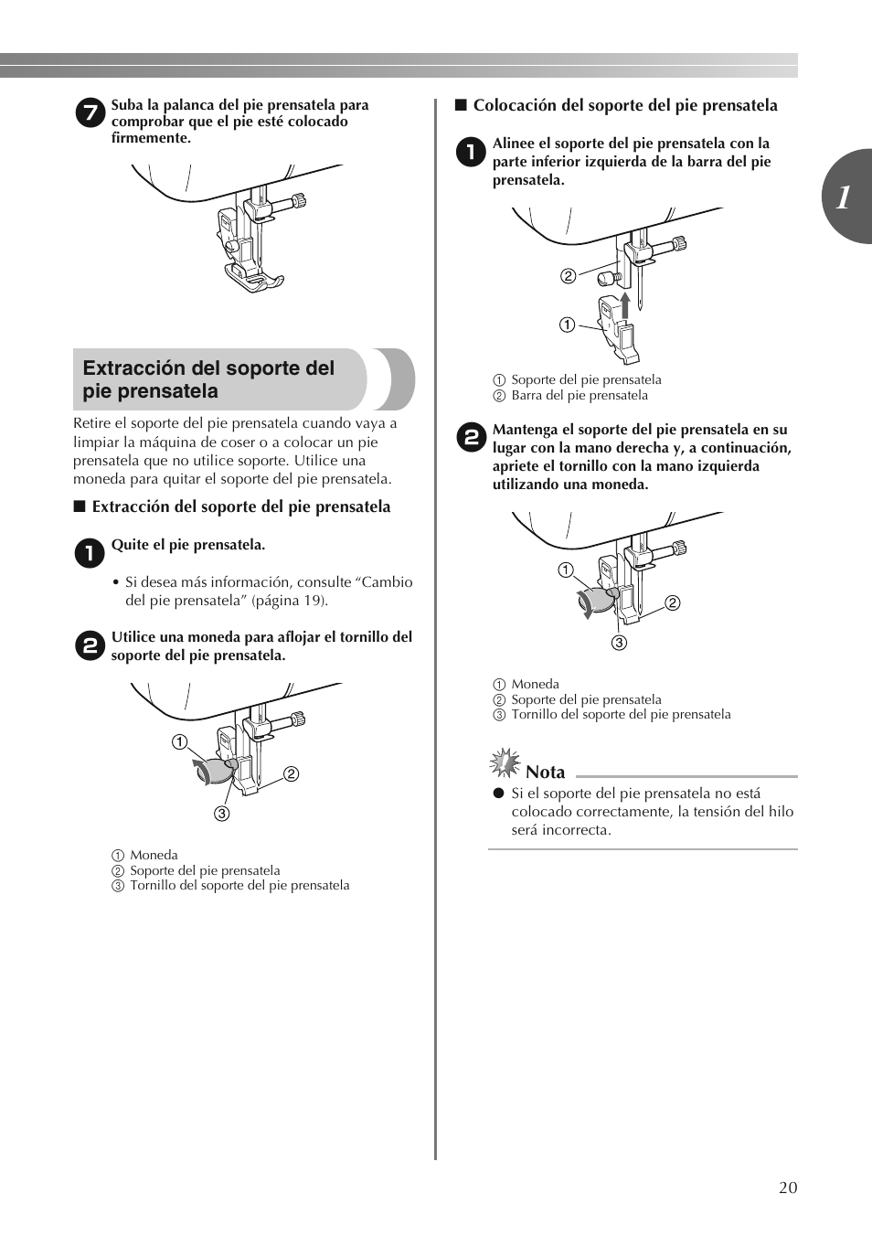 Extracción del soporte del pie prensatela | Brother LS2250PRW User Manual | Page 69 / 96