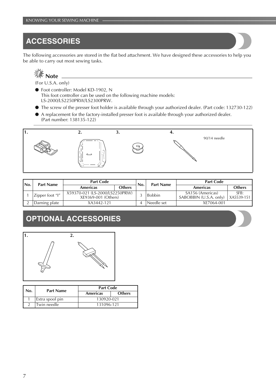Accessories, Optional accessories | Brother LS2250PRW User Manual | Page 8 / 96