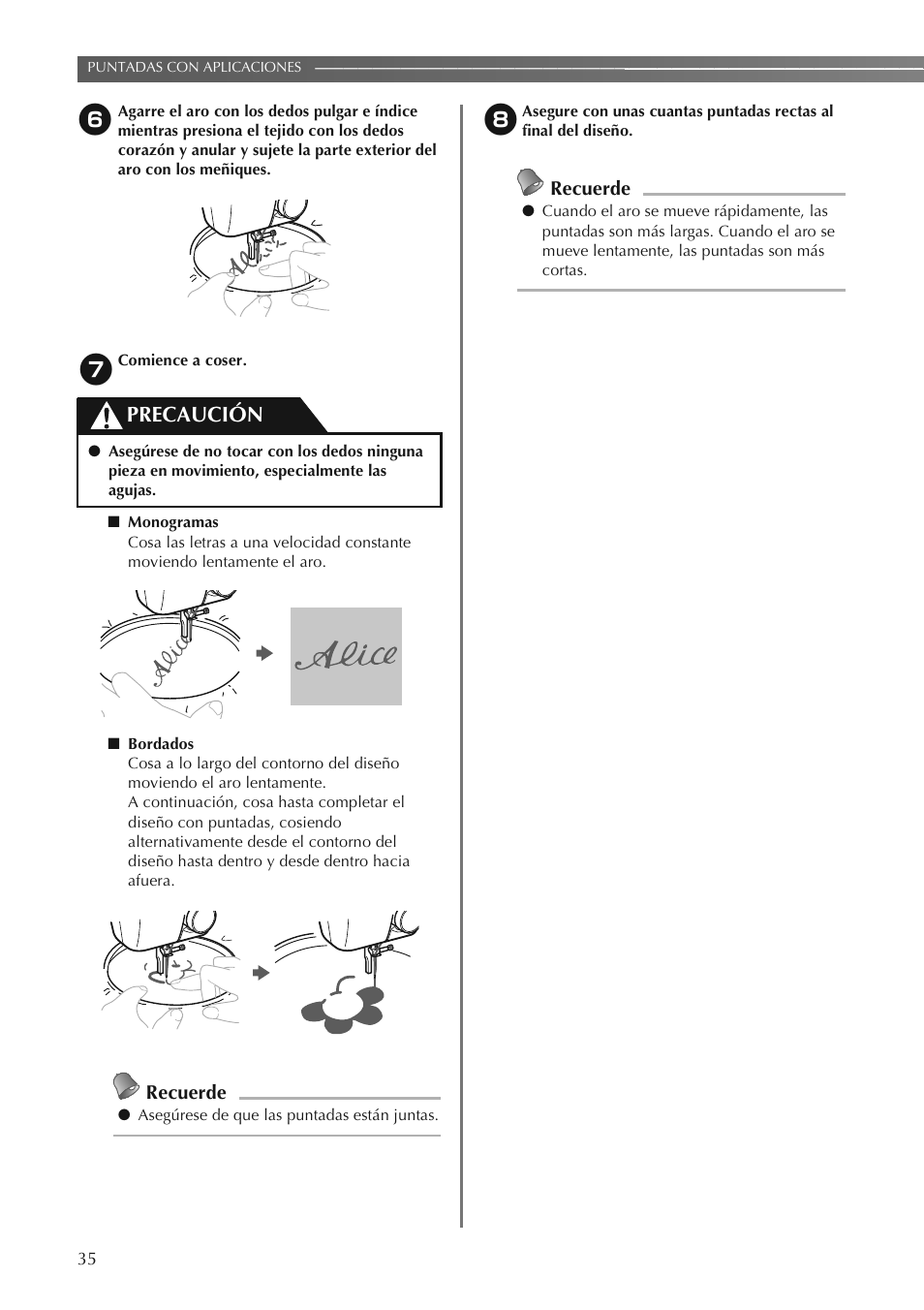 Precaución, Recuerde | Brother LS2250PRW User Manual | Page 84 / 96