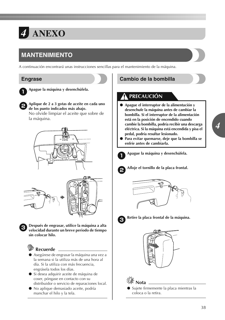 Anexo, Mantenimiento | Brother LS2250PRW User Manual | Page 87 / 96