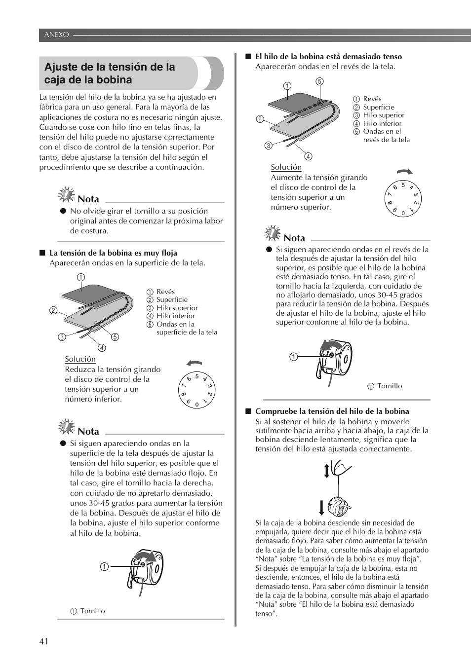Ajuste de la tensión de la caja de la bobina, Nota | Brother LS2250PRW User Manual | Page 90 / 96
