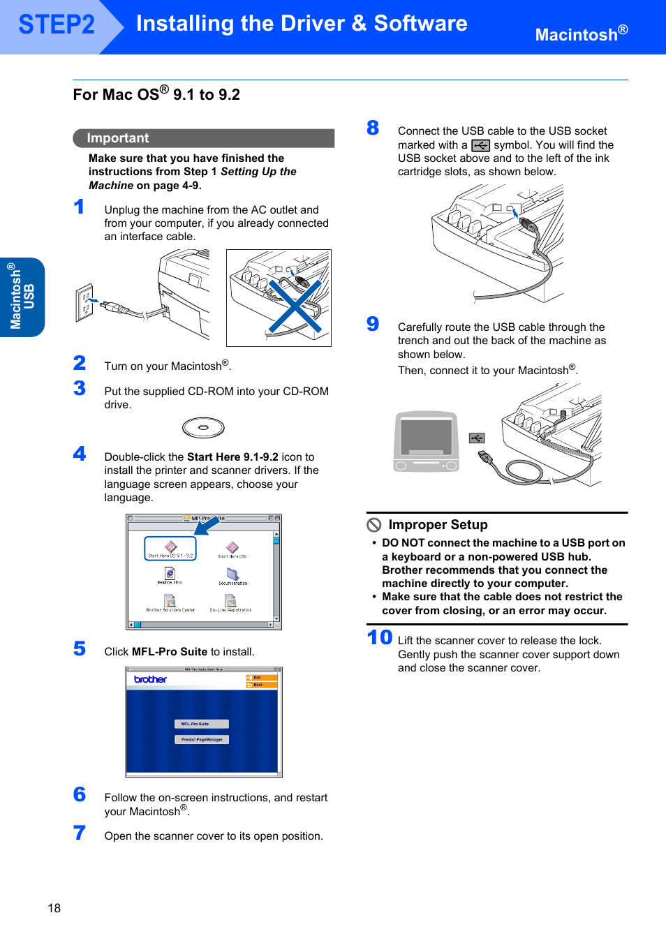 For mac os® 9.1 to 9.2, For mac os, 1 to 9.2 | Step2, Installing the driver & software, Macintosh | Brother DCP-120C User Manual | Page 20 / 24