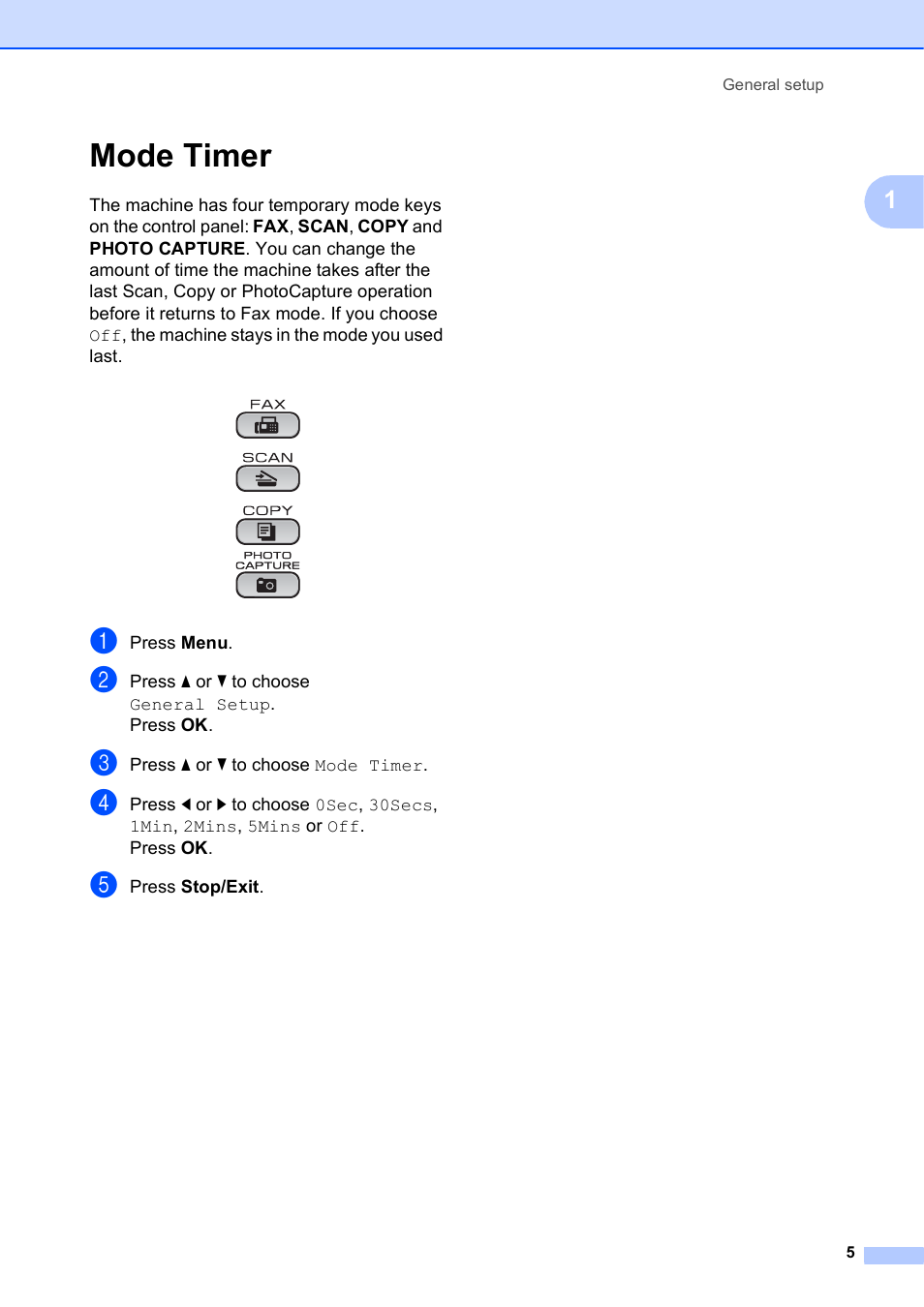 Mode timer | Brother MFC-J615W User Manual | Page 11 / 79