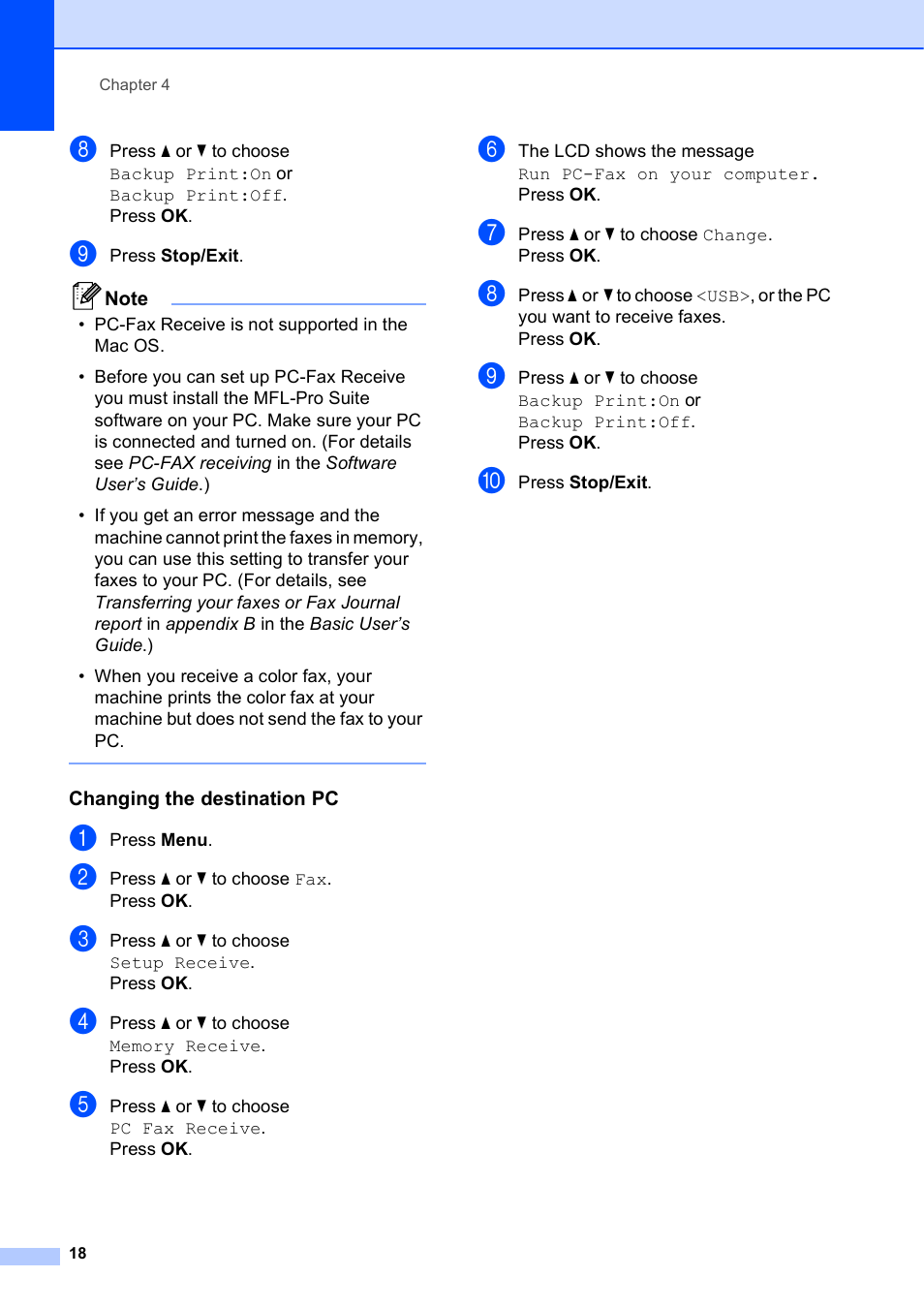 Changing the destination pc | Brother MFC-J615W User Manual | Page 24 / 79