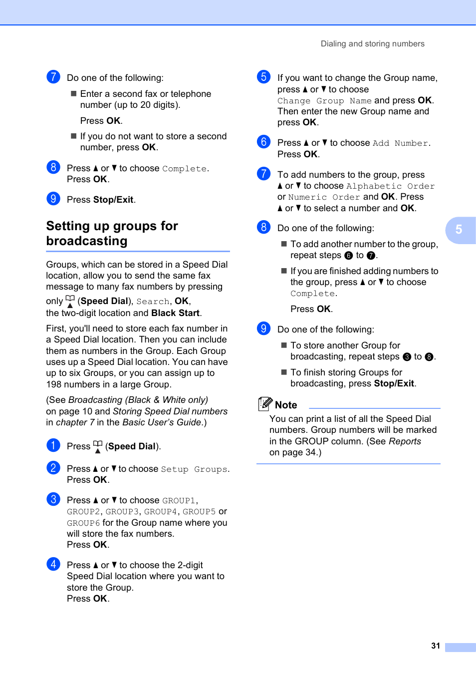 Setting up groups for broadcasting | Brother MFC-J615W User Manual | Page 37 / 79