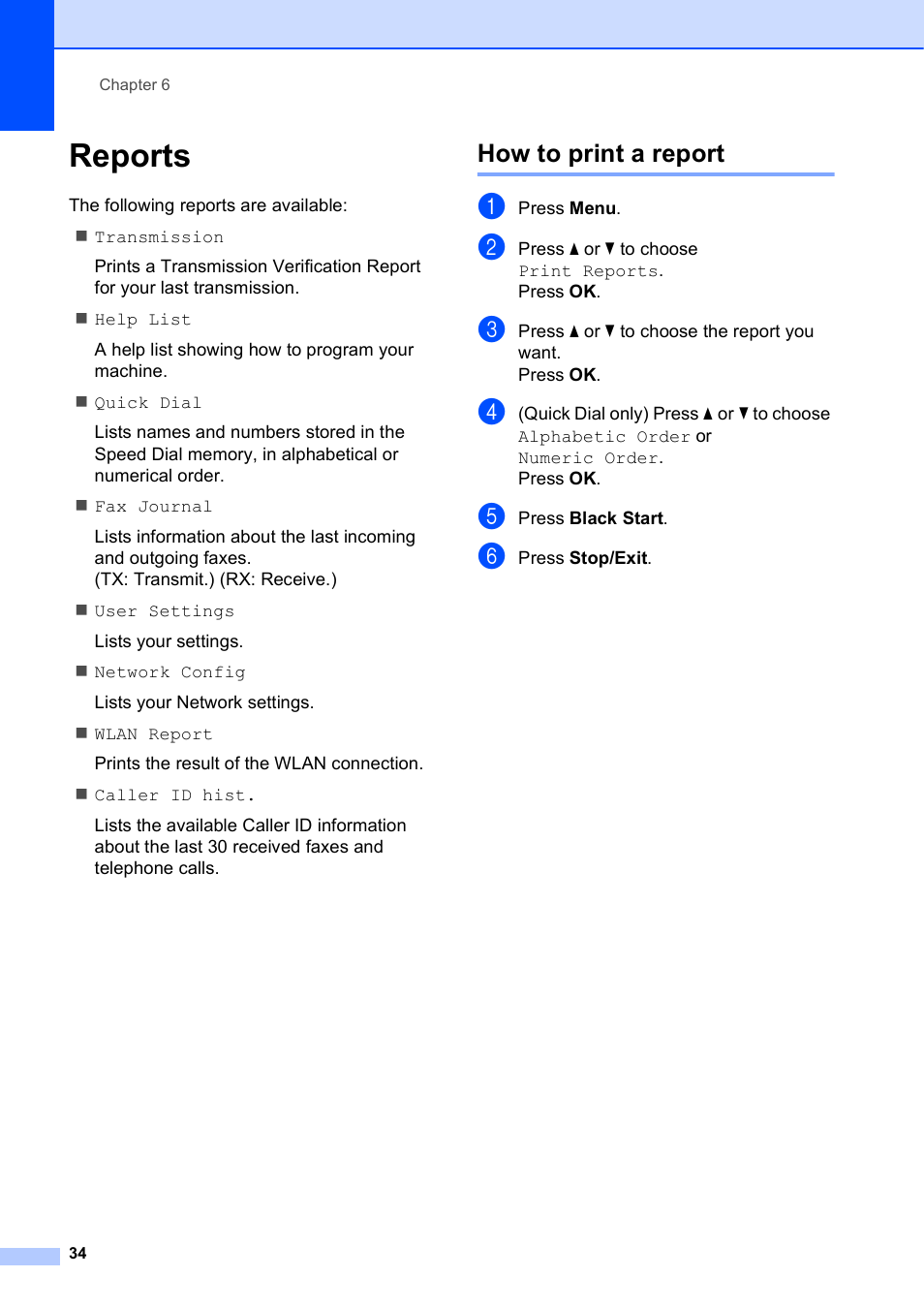 Reports, How to print a report | Brother MFC-J615W User Manual | Page 40 / 79