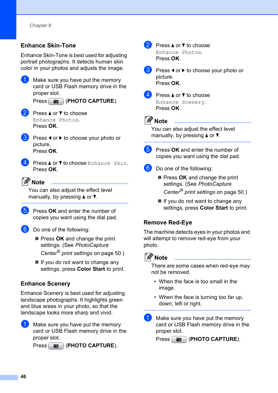 Enhance skin-tone, Enhance scenery, Remove red-eye | Brother MFC-J615W User Manual | Page 52 / 79
