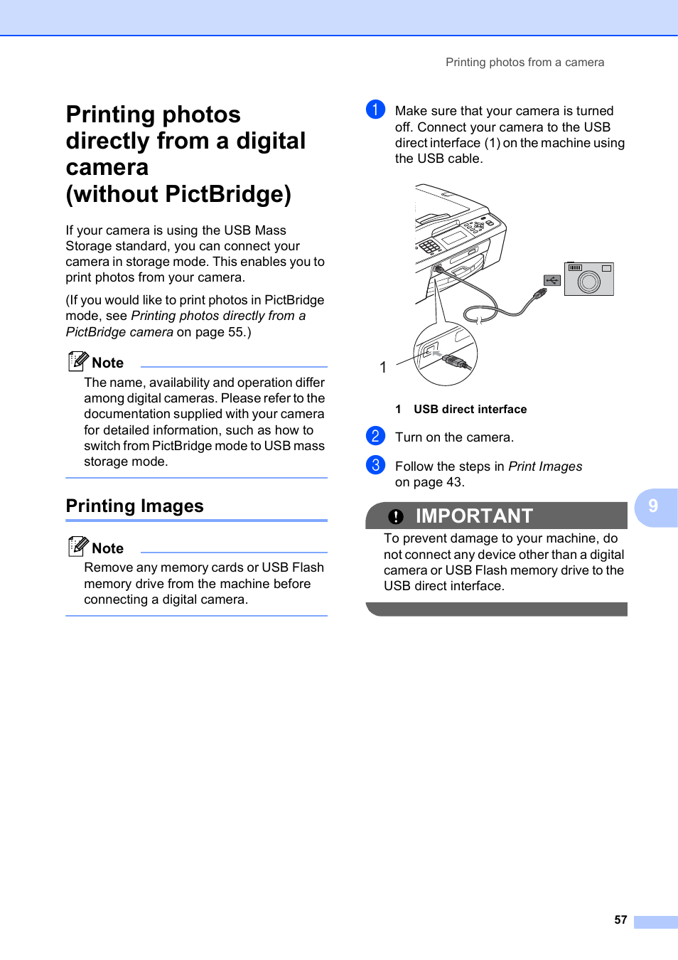 Printing images, Important | Brother MFC-J615W User Manual | Page 63 / 79
