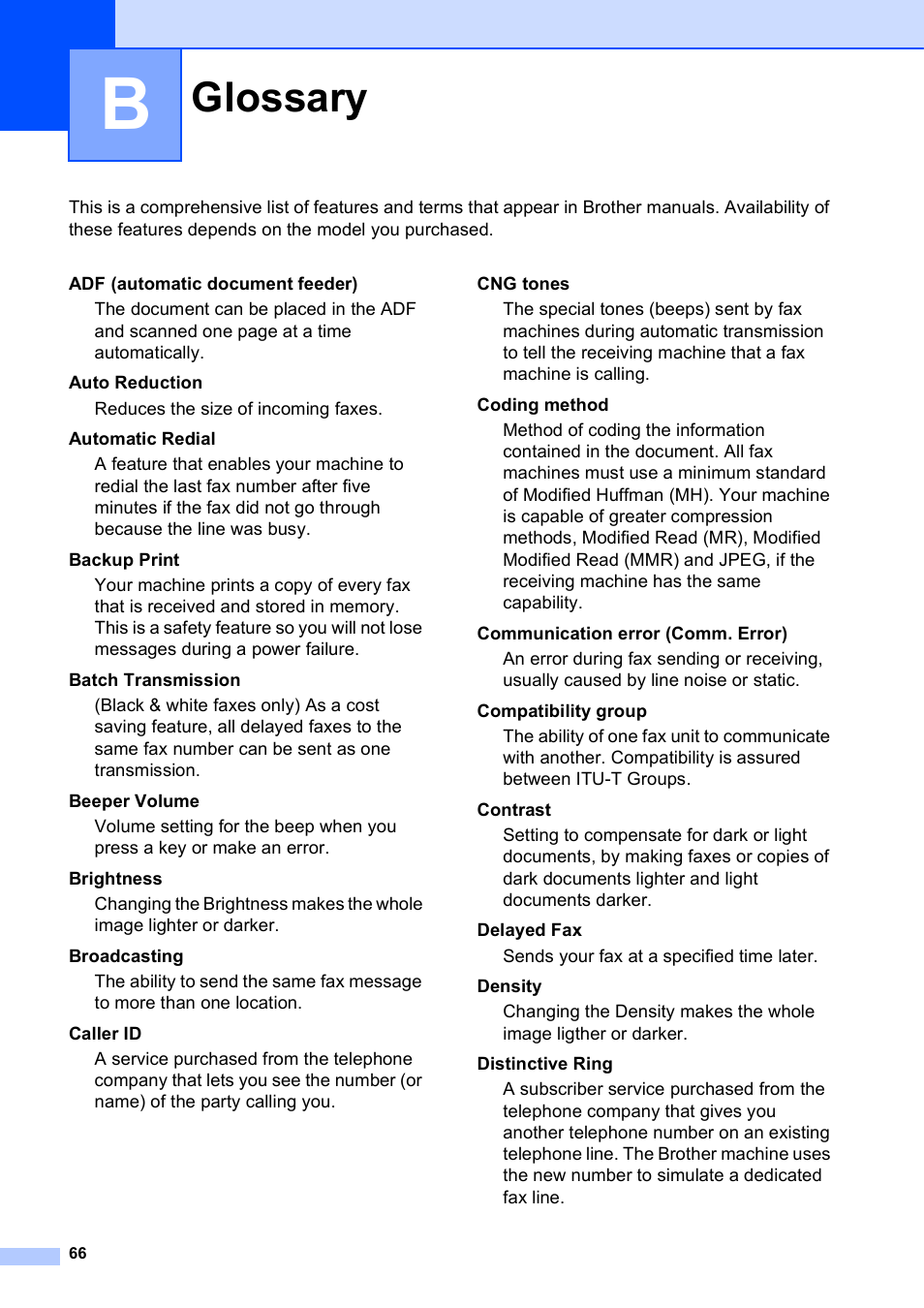 B glossary, Glossary | Brother MFC-J615W User Manual | Page 72 / 79