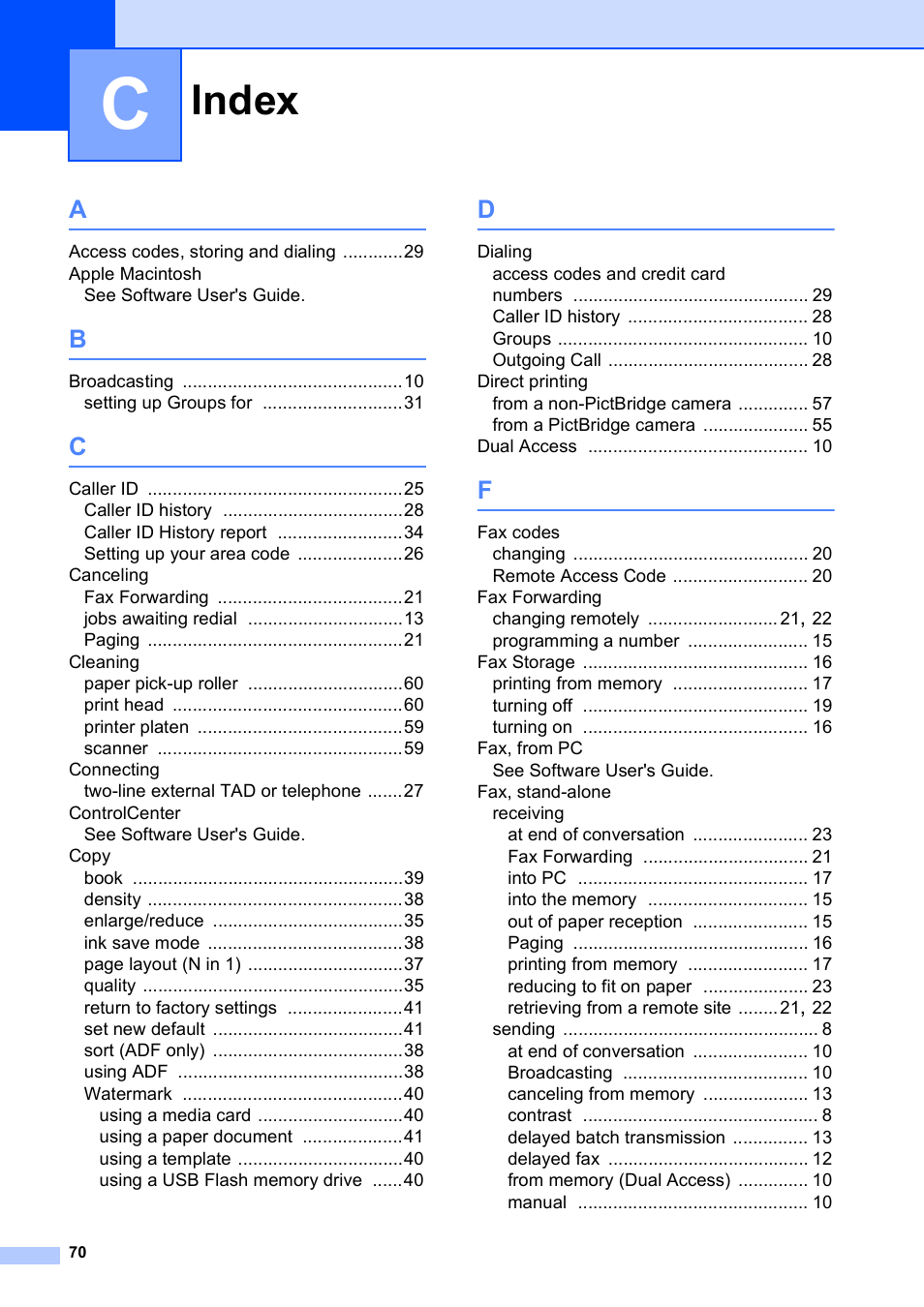 Index | Brother MFC-J615W User Manual | Page 76 / 79