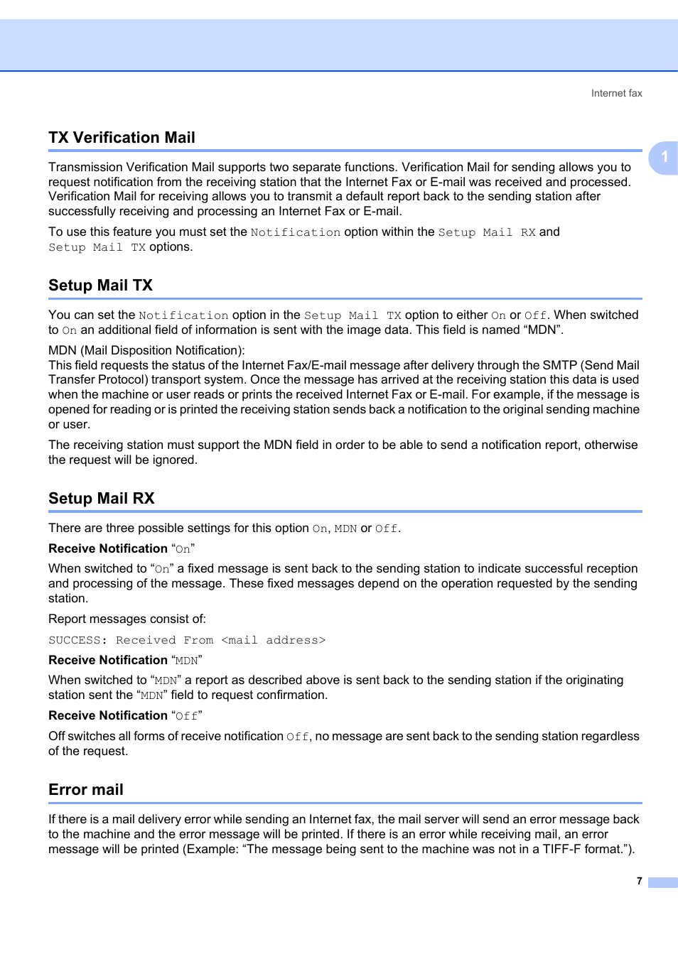 Tx verification mail, Setup mail tx, Setup mail rx | Error mail, 1tx verification mail | Brother MFC 7840W User Manual | Page 14 / 67