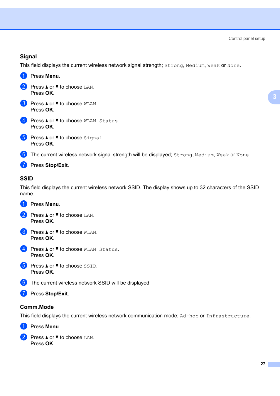 Signal, Ssid, Comm.mode | Brother MFC 7840W User Manual | Page 34 / 67