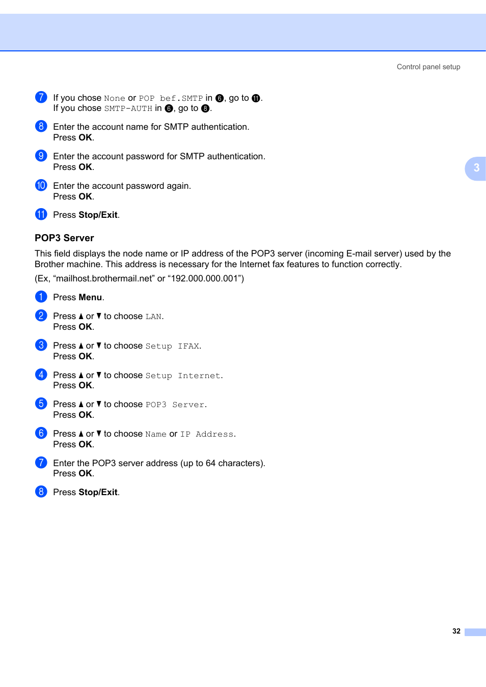 Pop3 server | Brother MFC 7840W User Manual | Page 39 / 67