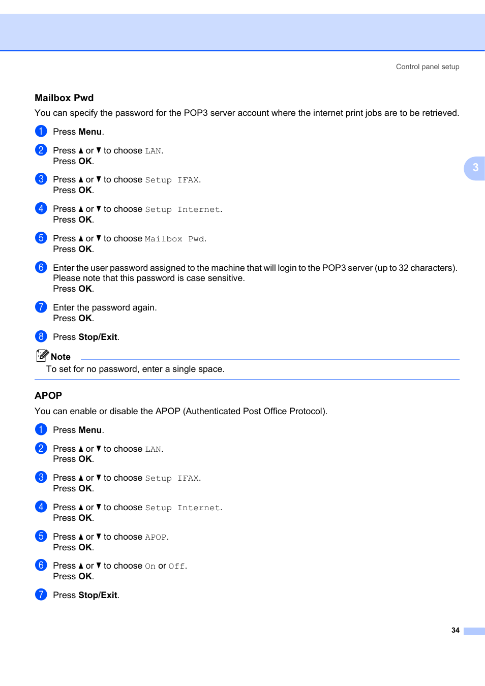 Mailbox pwd, Apop | Brother MFC 7840W User Manual | Page 41 / 67
