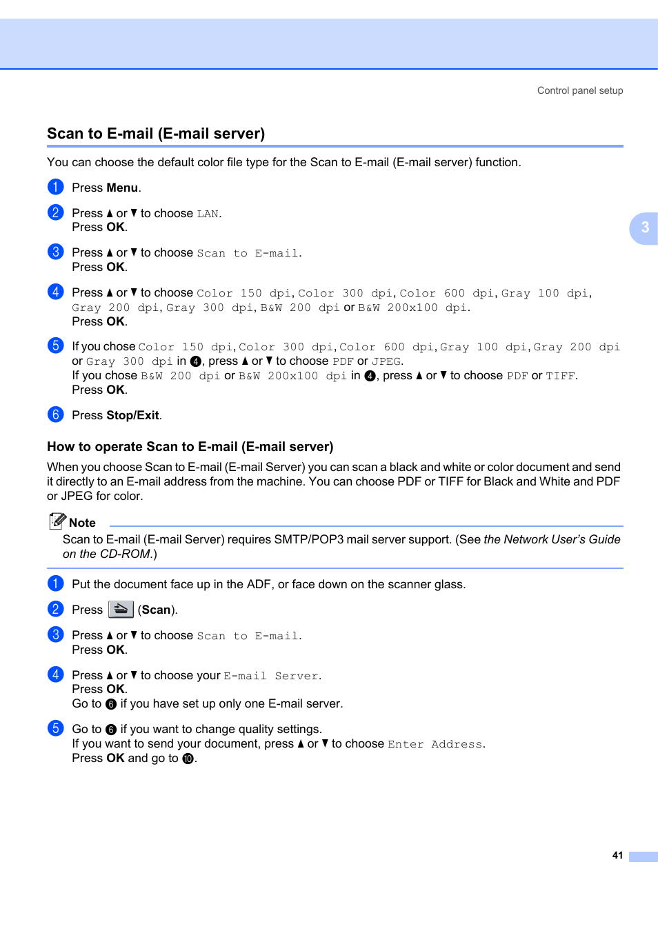 Scan to e-mail (e-mail server), How to operate scan to e-mail (e-mail server), 3scan to e-mail (e-mail server) | Brother MFC 7840W User Manual | Page 48 / 67