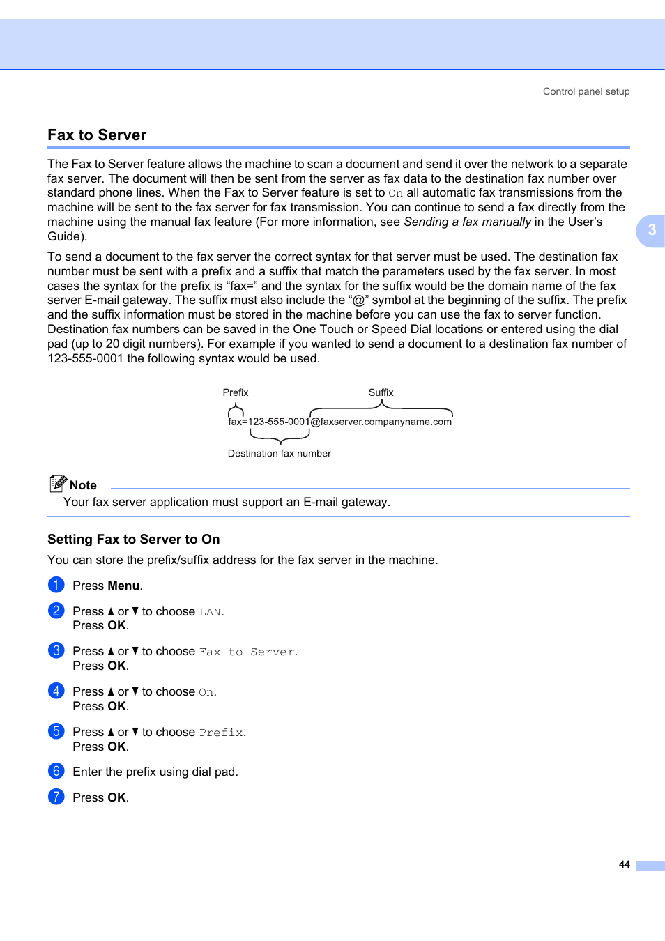 Fax to server, Setting fax to server to on, 3fax to server | Brother MFC 7840W User Manual | Page 51 / 67