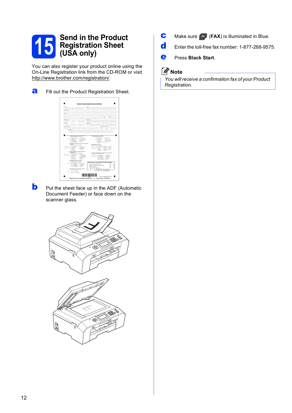 Send in the product registration sheet (usa only) | Brother MFC J5910DW User Manual | Page 12 / 43