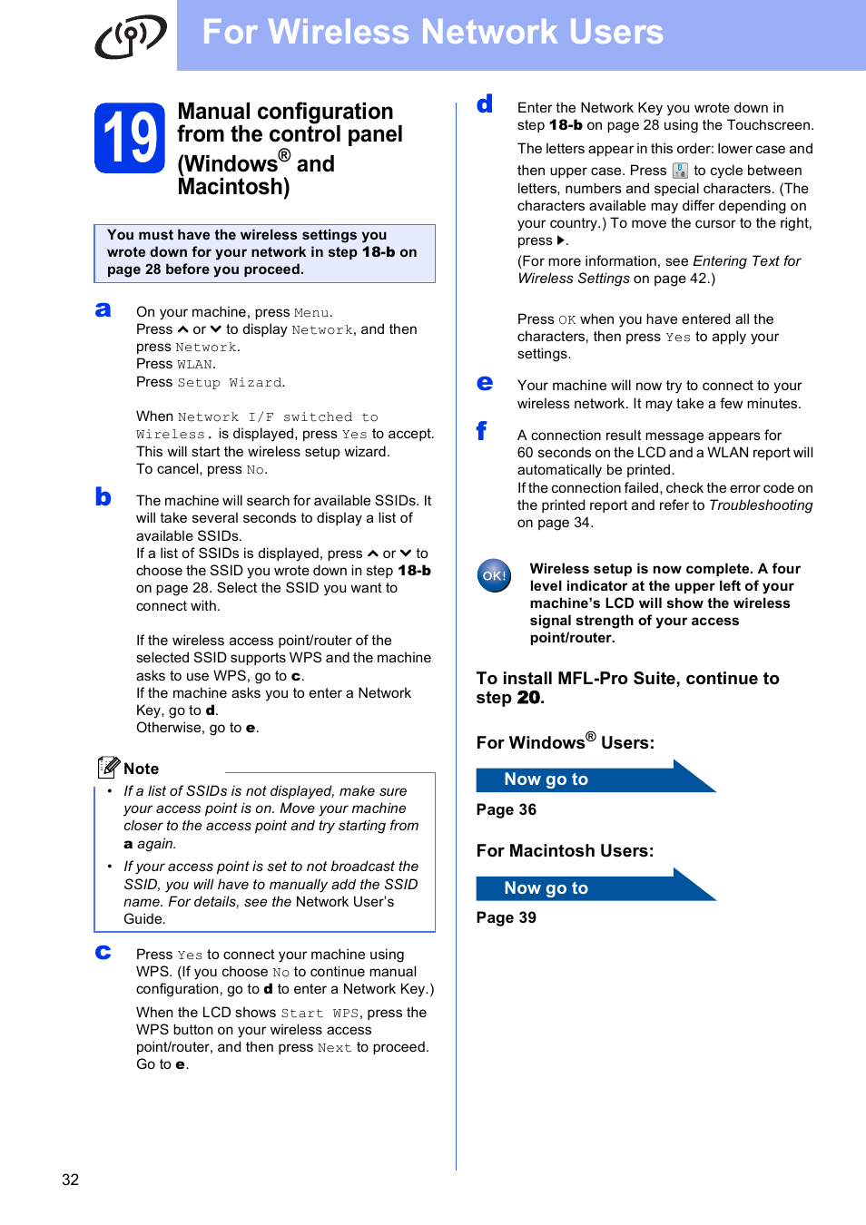 For wireless network users, And macintosh) | Brother MFC J5910DW User Manual | Page 32 / 43