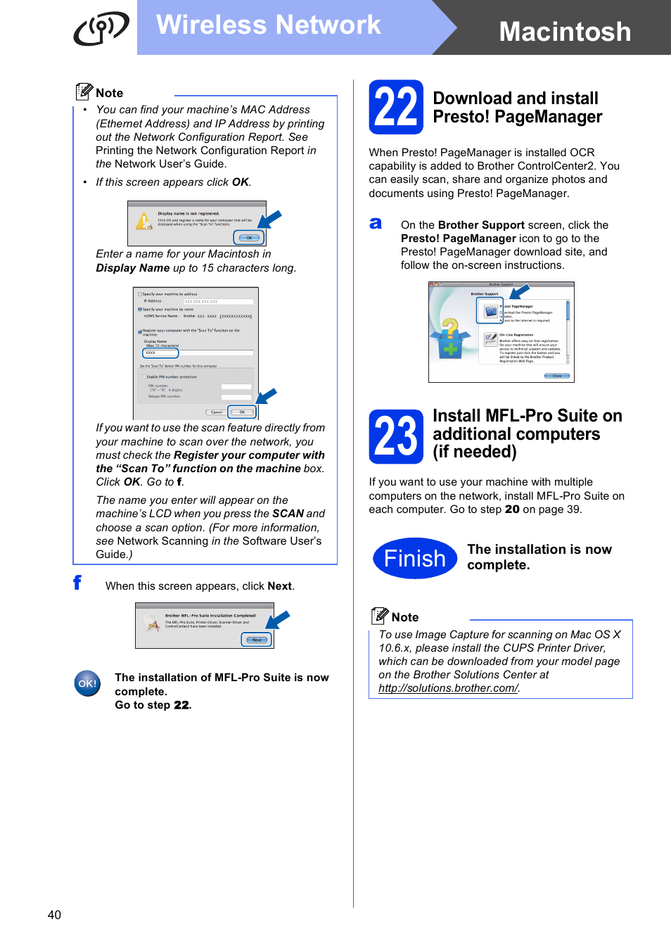 Macintosh wireless network, Finish | Brother MFC J5910DW User Manual | Page 40 / 43