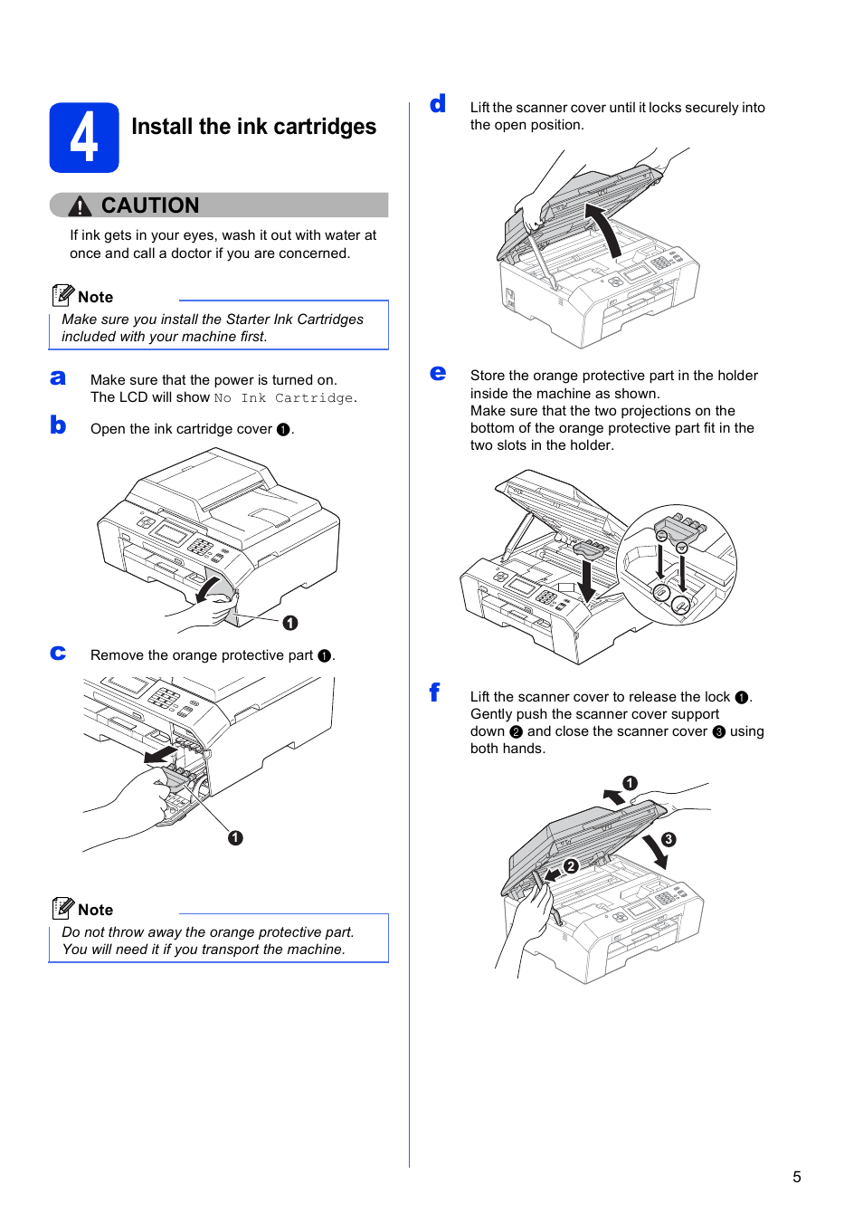 4 install the ink cartridges, Install the ink cartridges | Brother MFC J5910DW User Manual | Page 5 / 43
