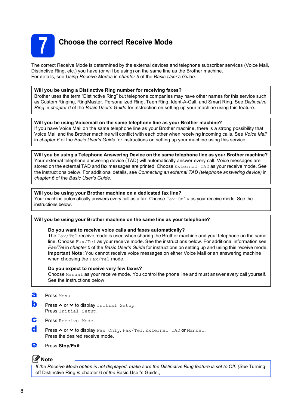 7 choose the correct receive mode, Choose the correct receive mode | Brother MFC J5910DW User Manual | Page 8 / 43